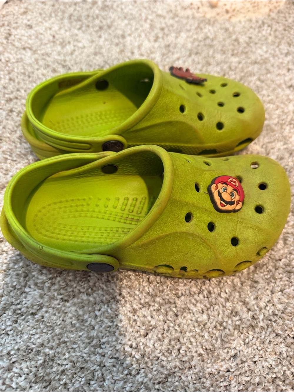 Kids Lime Green Crocs with Mario Charm
